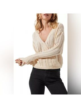 ASTR wrap front sweater pointelle v-neck long sleeve cream size m style at15838c
